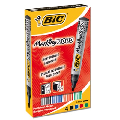 BIC Marking 2000 ECOlutions – Boîte de 4 Marqueurs Permanents Pointe Conique – Couleurs Assorties