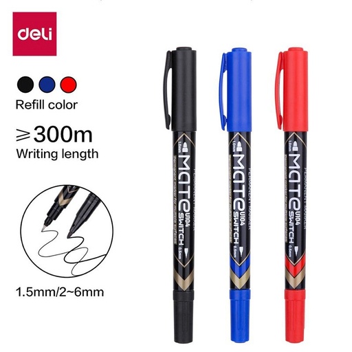 [U104] Deli U104 – Boîte de 12 Marqueurs Permanents Double Pointe 0,5 mm et 1,0 mm – Couleurs au Choix