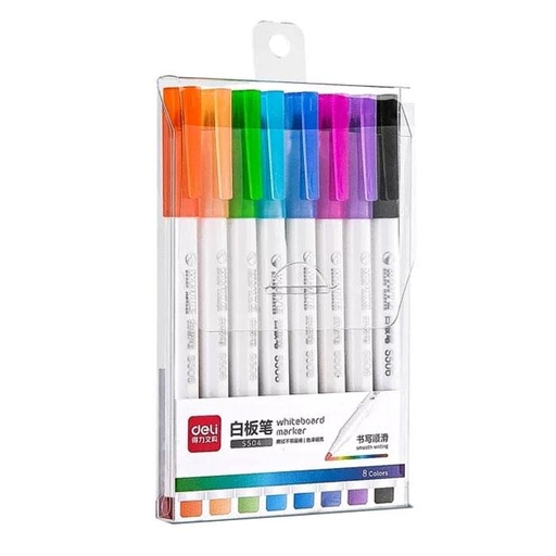 [S504] Deli S504 – Pochette de 8 Marqueurs pour Tableau Blanc – 8 Couleurs Vives