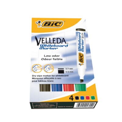 [EME019] BIC Velleda 1701 – Pochette de 4 Marqueurs Effaçables à Sec – Couleurs Assorties